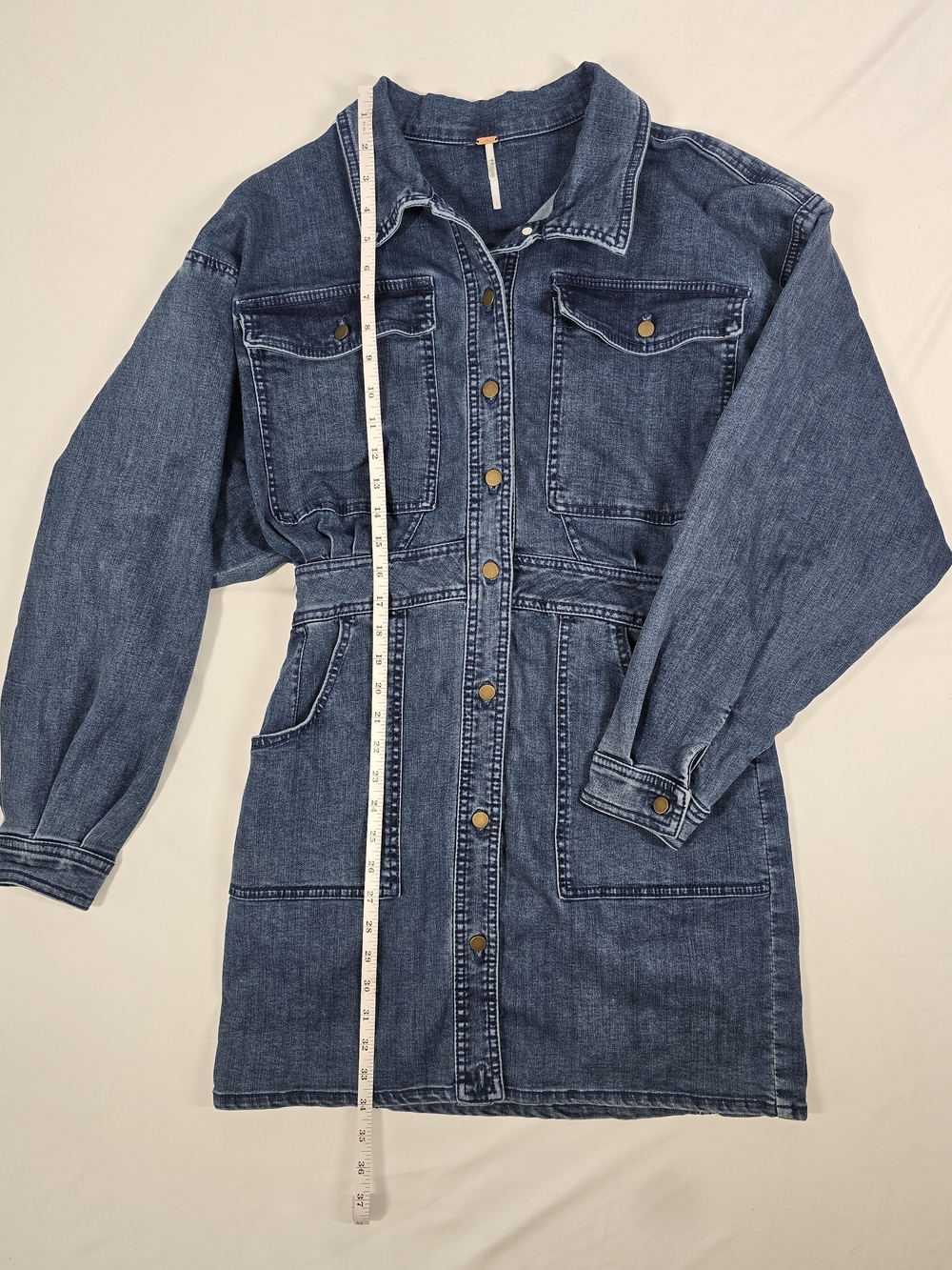 Free People We The Free Hannah Denim Button-Front Mini Dress - L
